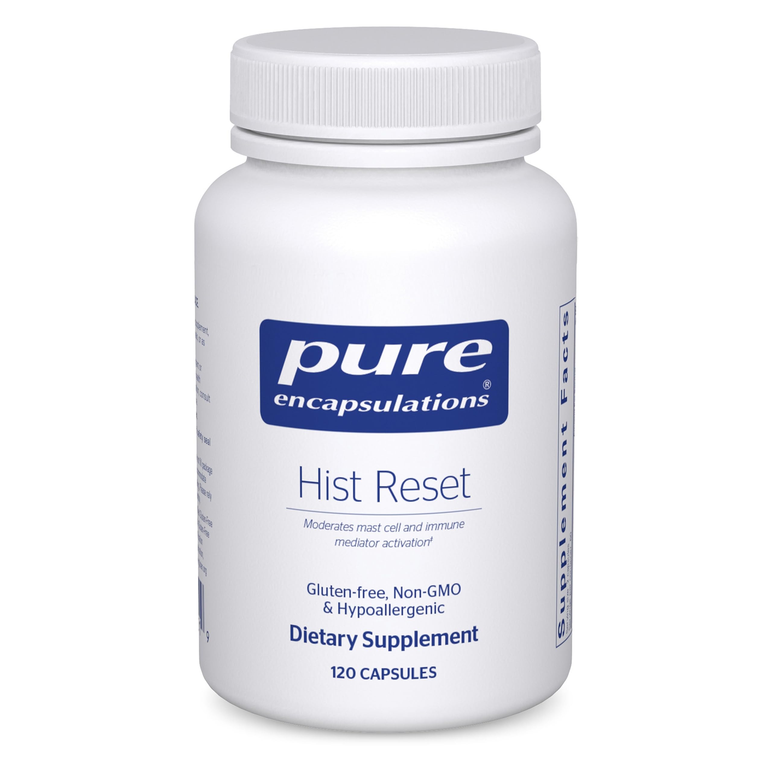 Pure Encapsulations Hist Reset bottle front view, supporting nasal comfort through balanced histamine metabolism.