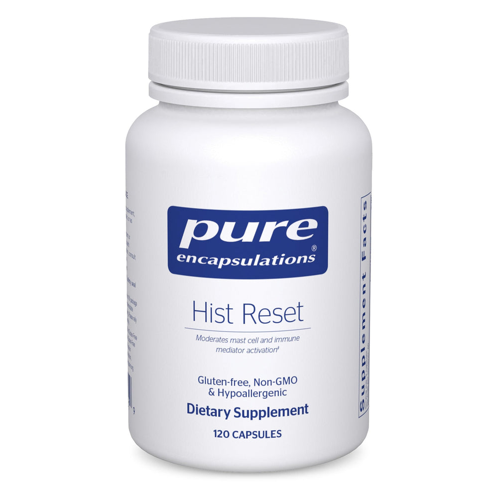 Pure Encapsulations Hist Reset bottle front view, supporting nasal comfort through balanced histamine metabolism.