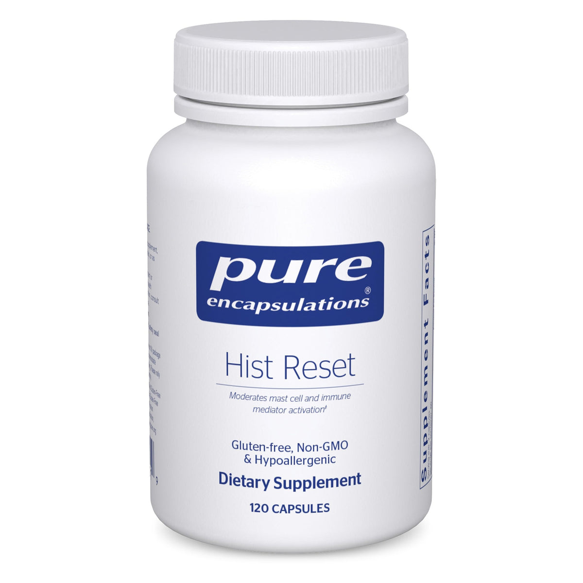 Pure Encapsulations Hist Reset bottle front view, supporting nasal comfort through balanced histamine metabolism.