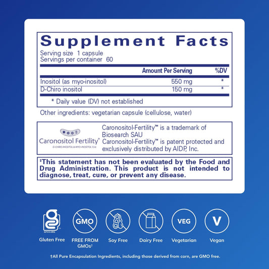Pure Encapsulations Inositol Complex capsules close-up.