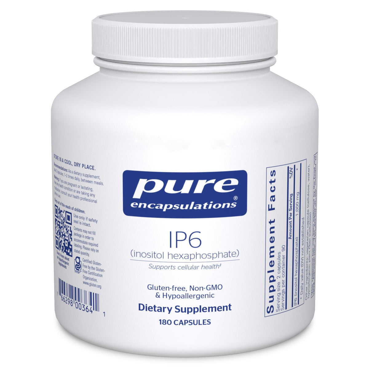 Pure Encapsulations IP6 bottle pour for easy daily dosing and antioxidant support.