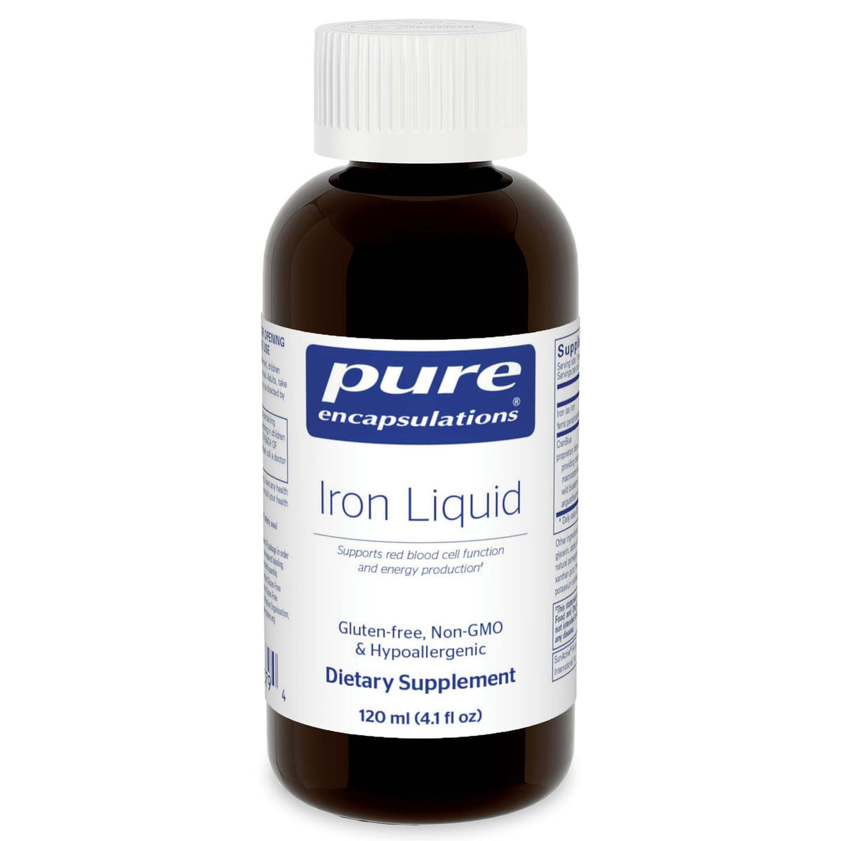 Pure Encapsulations Iron Liquid bottle, hypoallergenic daily support option.
