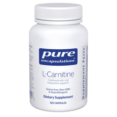 Pure Encapsulations L-Carnitine bottle on white display for daily cardiovascular support