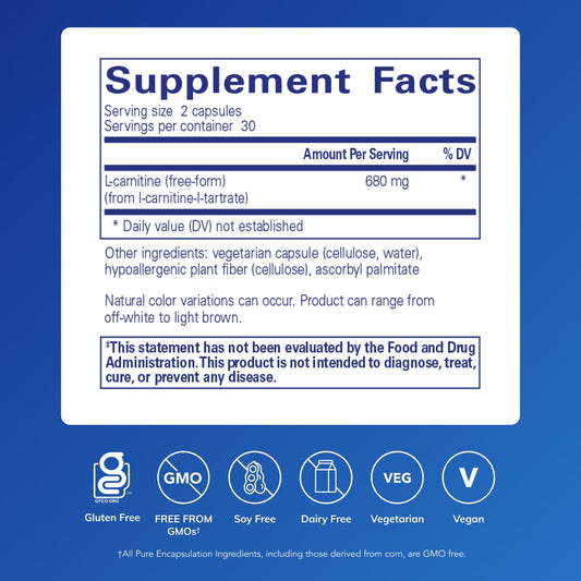 Pure Encapsulations L-Carnitine capsules close-up for daily energy support
