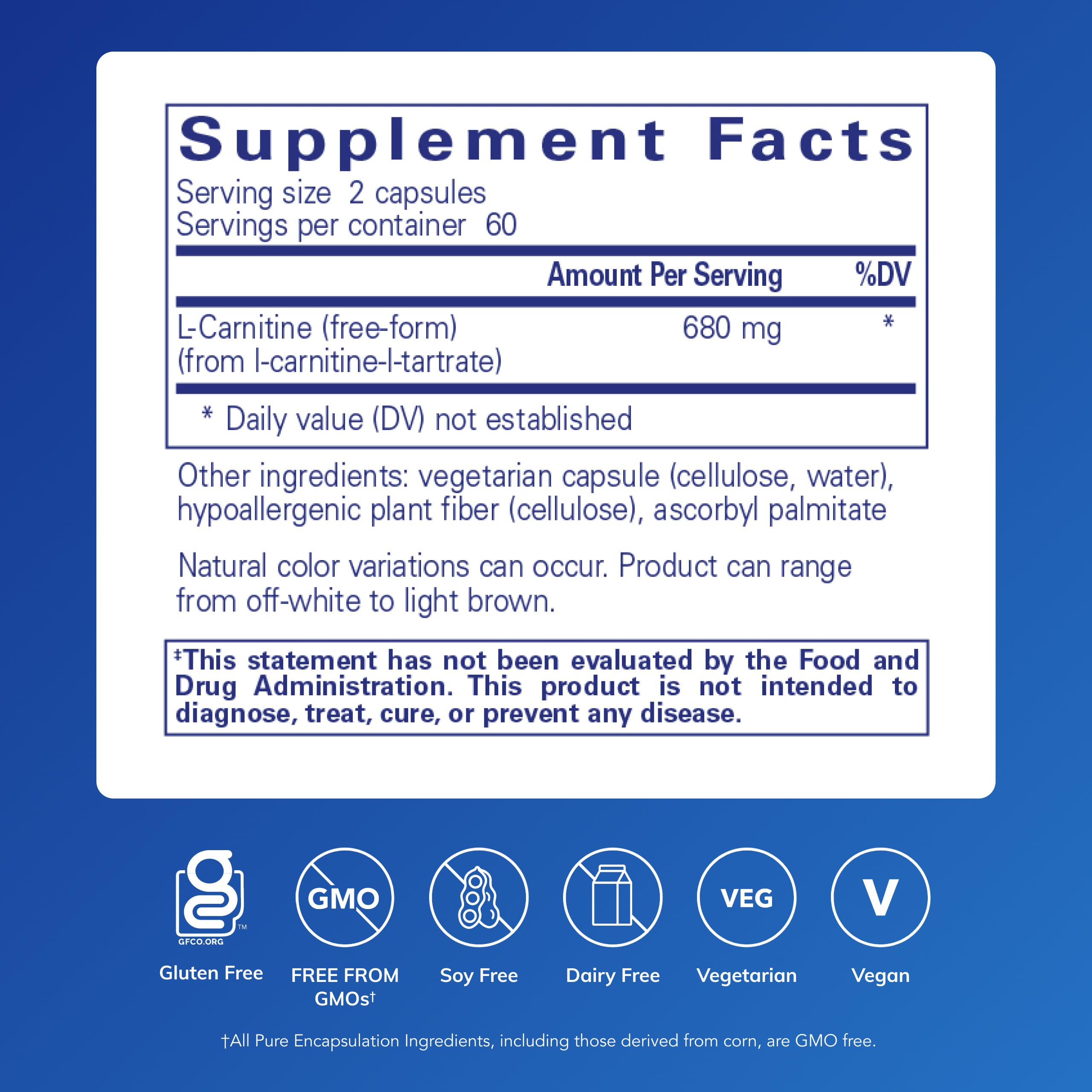 Pure Encapsulations L-Carnitine capsules for easy daily dosing