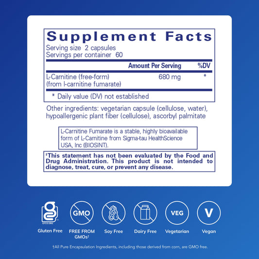 Pouring Pure Encapsulations L-Carnitine Fumarate bottle for daily use