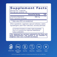Pouring Pure Encapsulations L-Carnitine Fumarate bottle for daily use