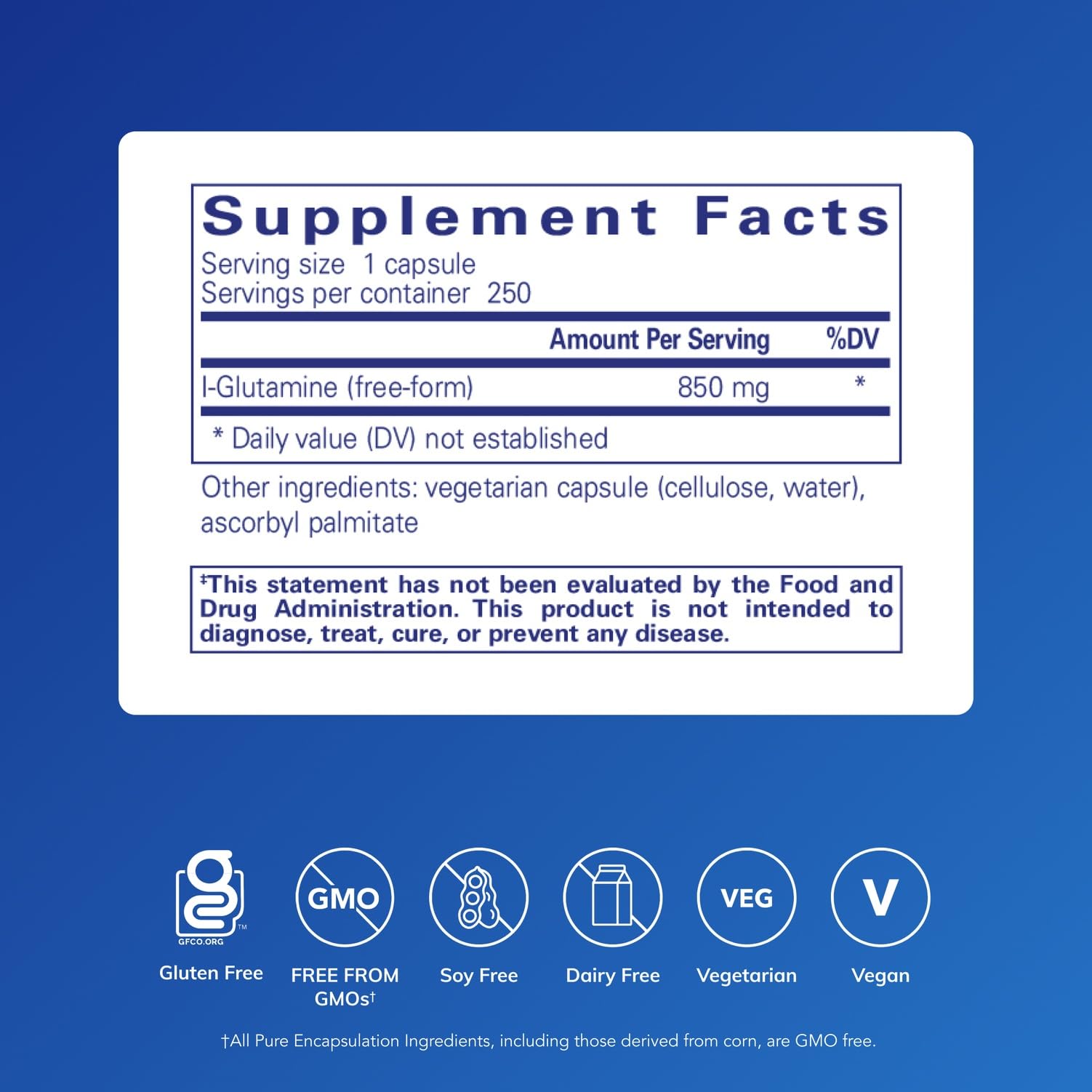 Pure Encapsulations L-Glutamine capsules pouring highlight lean muscle support.