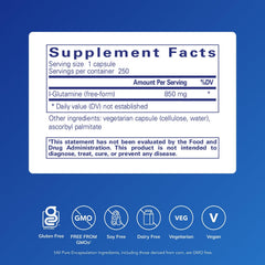 Pure Encapsulations L-Glutamine capsules pouring highlight lean muscle support.