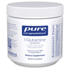 Pure Encapsulations L-Glutamine Powder bottle with potential gut lining support.