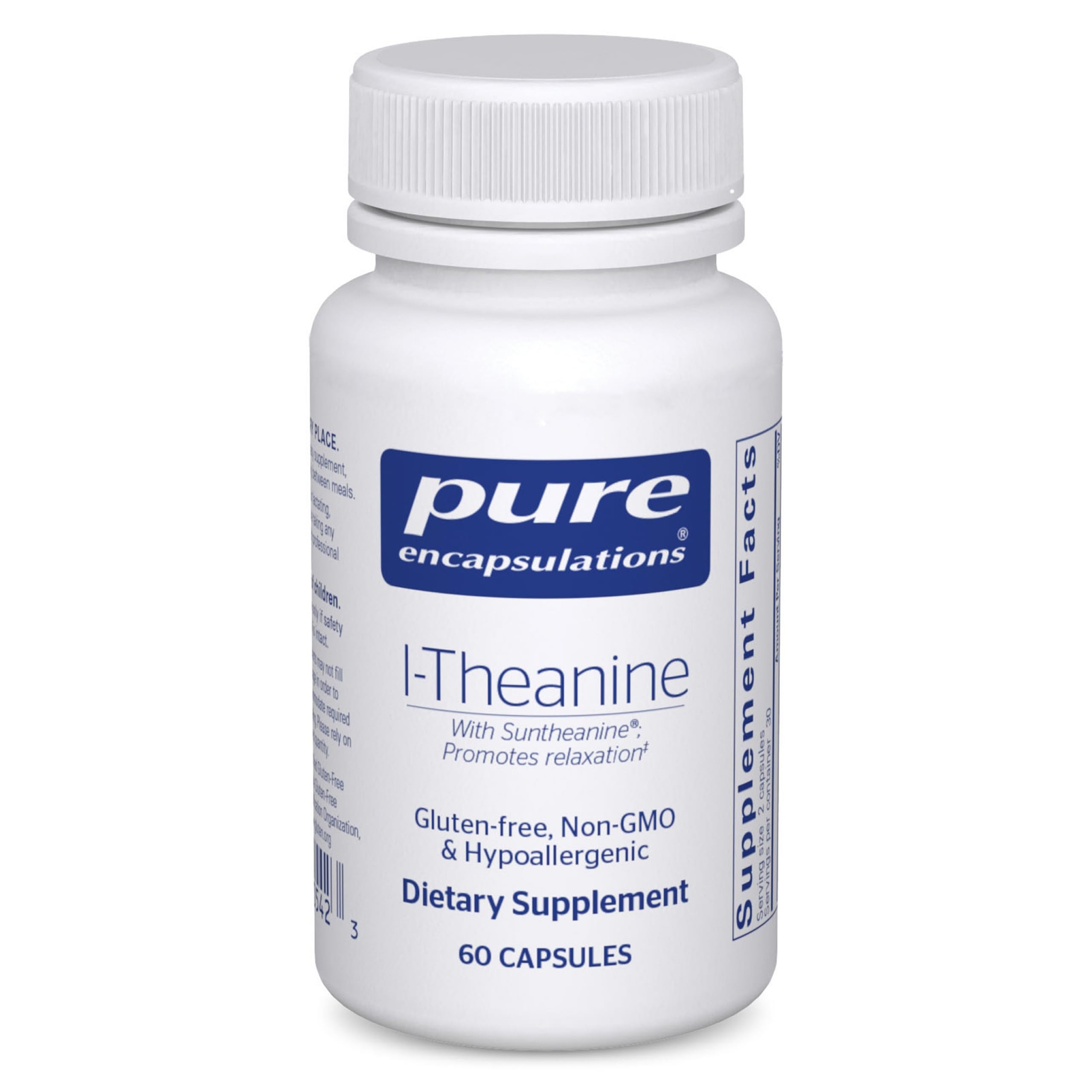 Pure Encapsulations L-Theanine bottle ready for a calm daily routine and relaxation.