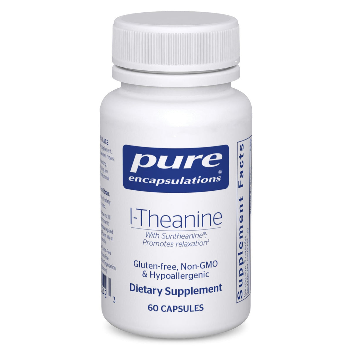 Pure Encapsulations L-Theanine bottle ready for a calm daily routine and relaxation.