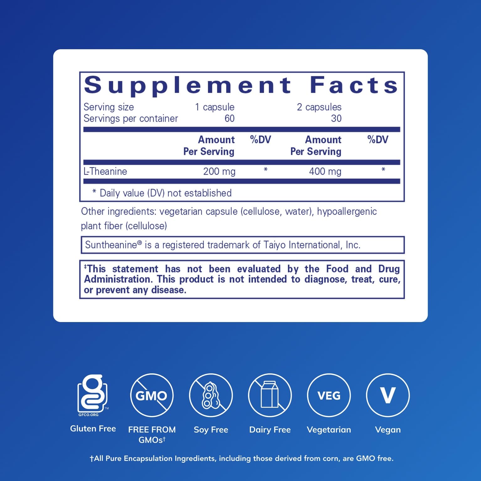 Pure Encapsulations L-Theanine capsules shown in a close-up for smooth relaxation.