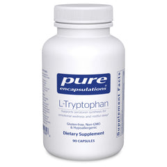 Pure Encapsulations L-Tryptophan bottle label supports relaxation.