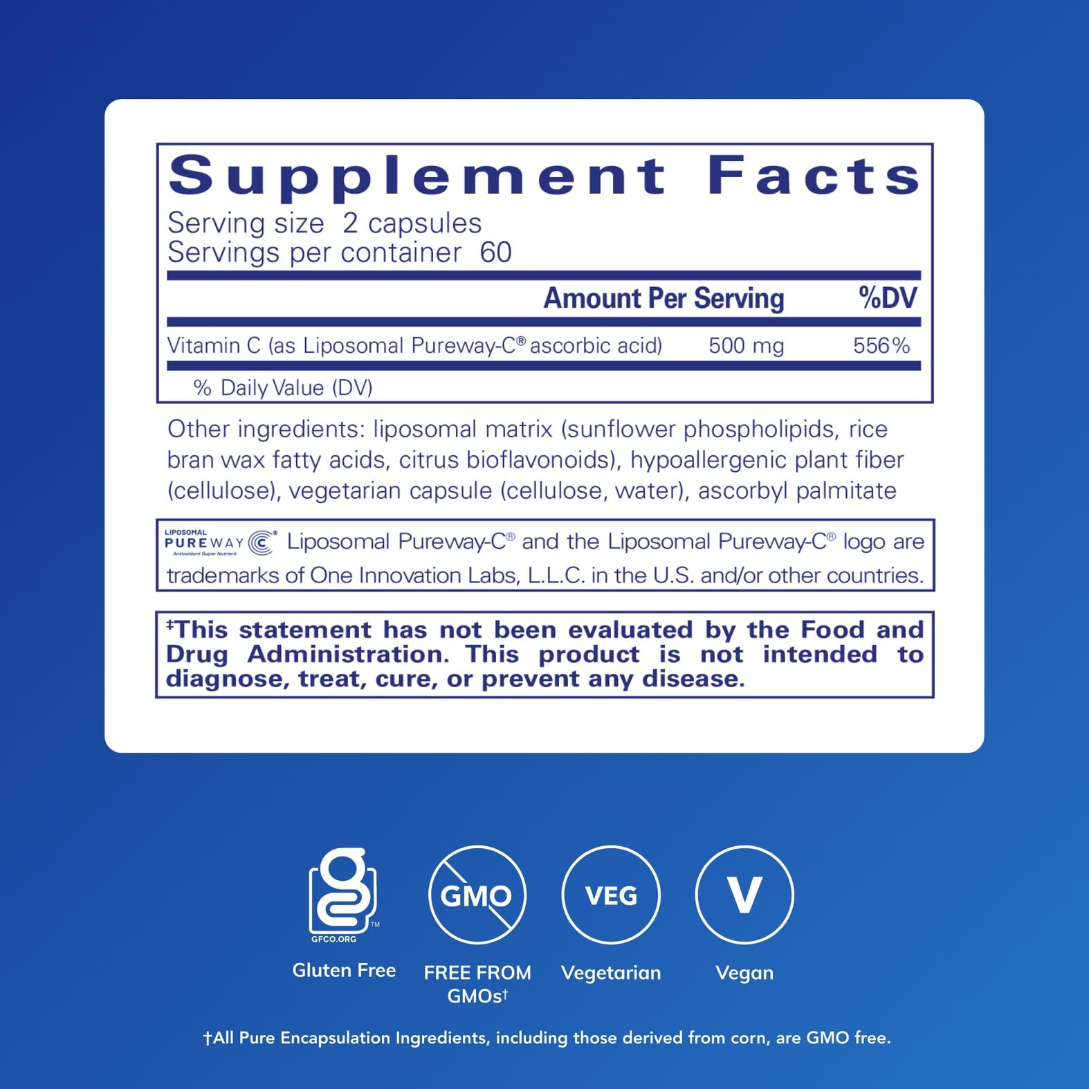 Pure Encapsulations Liposomal Vitamin C capsules support antioxidant nourishment for everyday wellness.