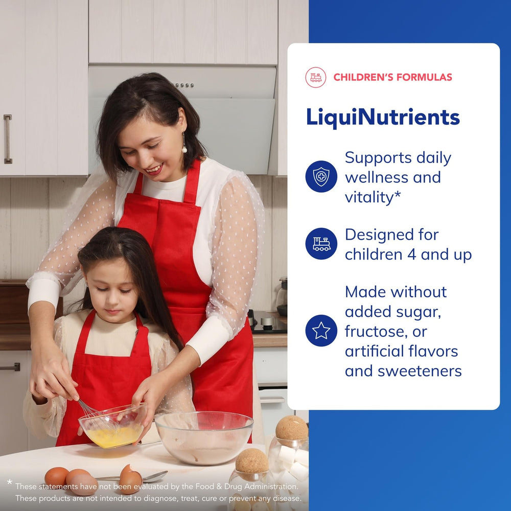 LiquiNutrients dosing scoop beside bottle for easy daily use.