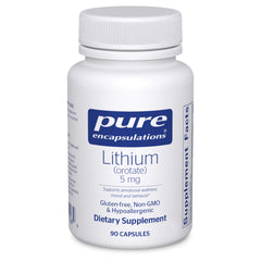 Pure Encapsulations Lithium Orotate 5 mg with NAC bottle – may support memory and brain behavior.