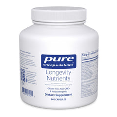 Pure Encapsulations Longevity Nutrients bottle front view for healthy aging support.