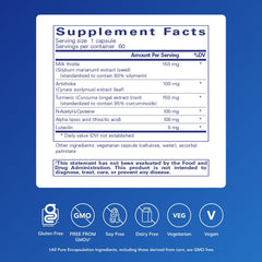Close-up of LVR Formula capsules, easy to swallow for daily use.