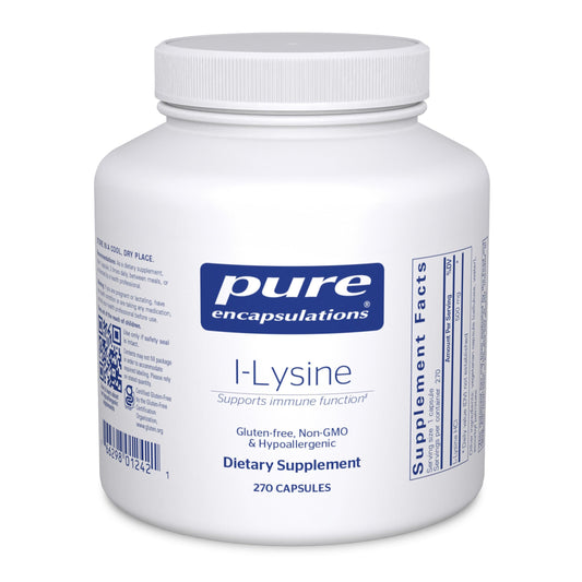 Pure Encapsulations L-Lysine bottle pour for easy daily immune support.
