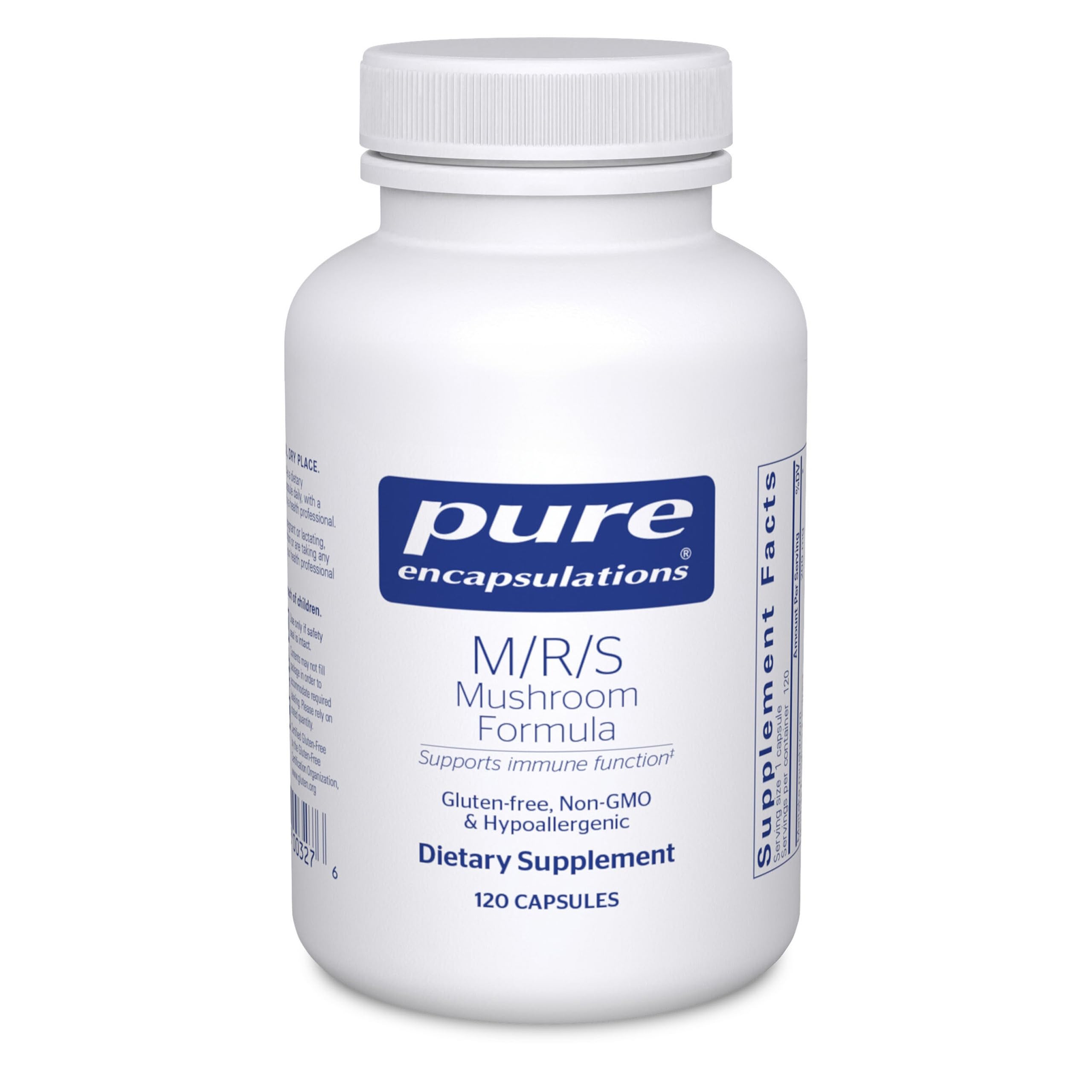 Pure Encapsulations M/R/S Mushroom Formula bottle for daily immune support