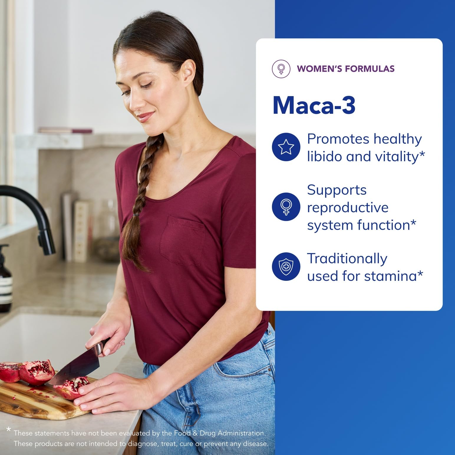 Close-up of Maca-3 capsules illustrating reliable, pure ingredients for energy support.