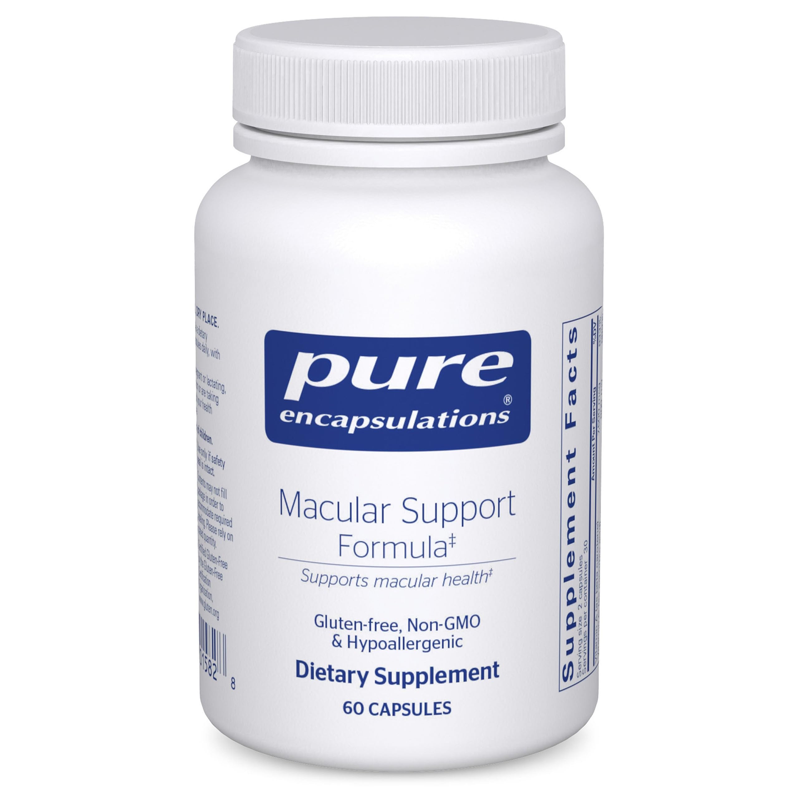 Pure Encapsulations Macular Support Formula bottle with capsules supports retinal health