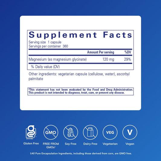 Closeup of Pure Encapsulations Magnesium Glycinate capsules highlighting a gentle mineral source