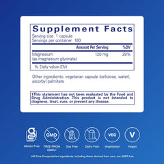 Pure Encapsulations Magnesium Glycinate capsules pour demonstrates convenient daily dosing