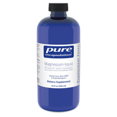 Pure Encapsulations Magnesium Liquid bottle shows hypoallergenic formula for daily musculoskeletal support