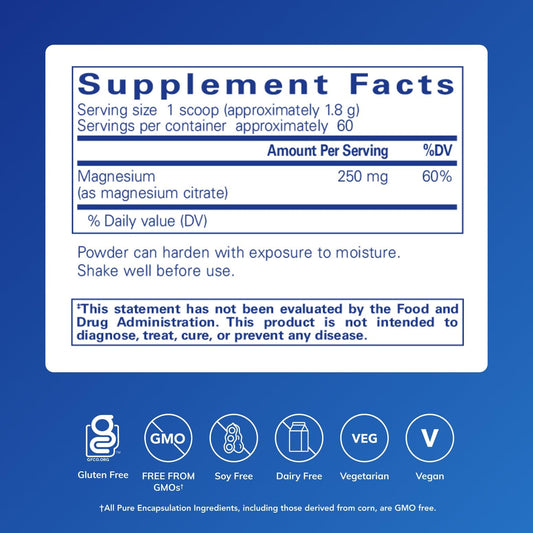 Pure Encapsulations Magnesium Powder dispensing scoop demonstrates precise serving size