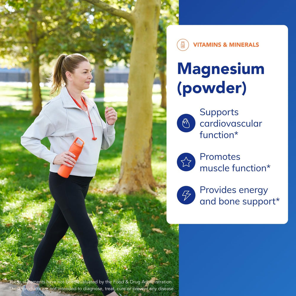 Pure Encapsulations Magnesium Powder pour illustrates fast dissolving citrate for convenient daily use