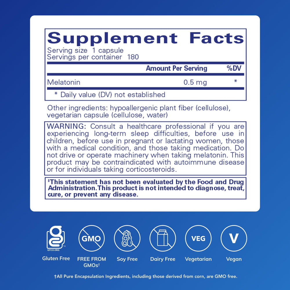 Pure Encapsulations melatonin capsules ready for pre-bed dosing, aligning with your natural sleep-wake rhythm