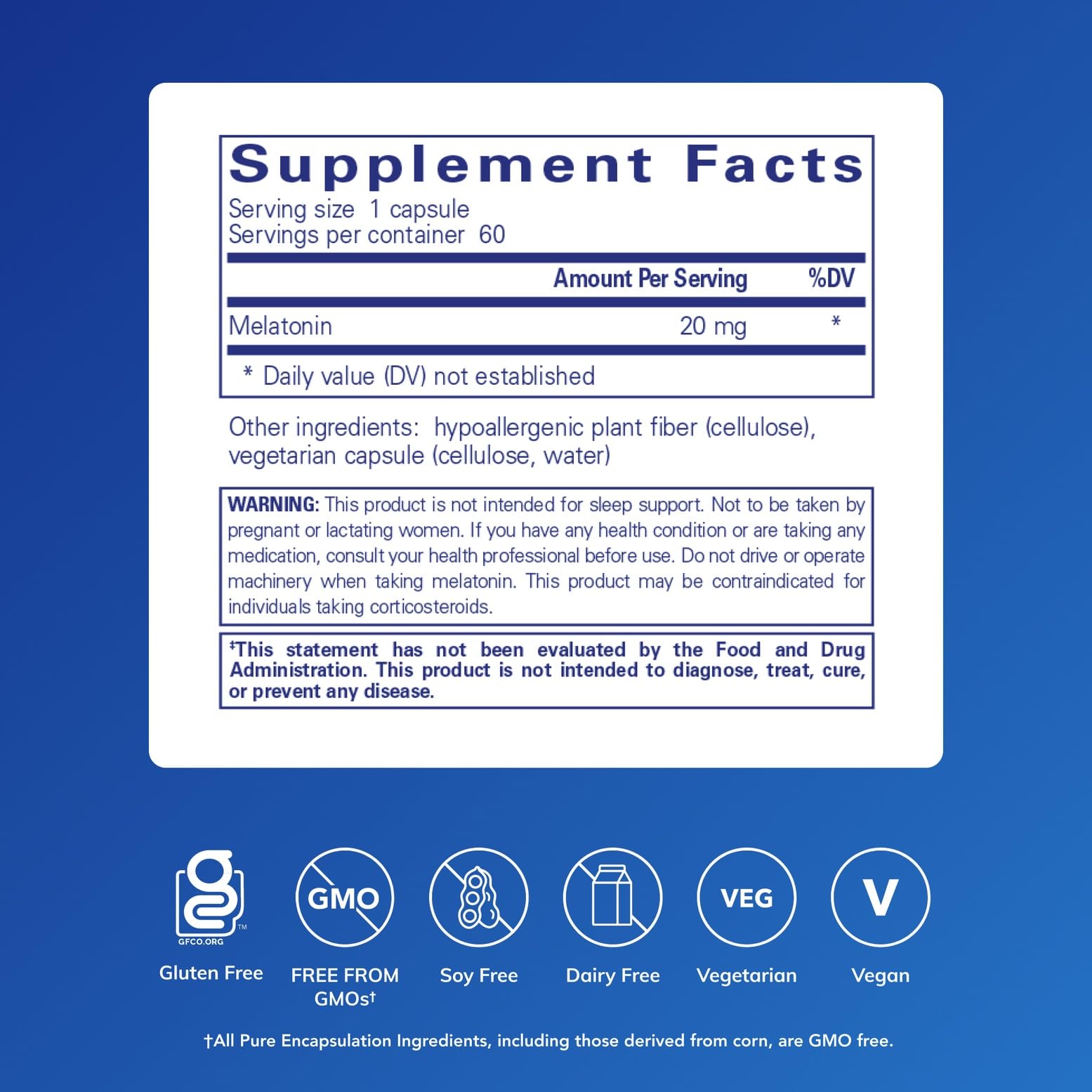 Close-up of Pure Encapsulations Melatonin 20 mg capsules for easy daily dosing