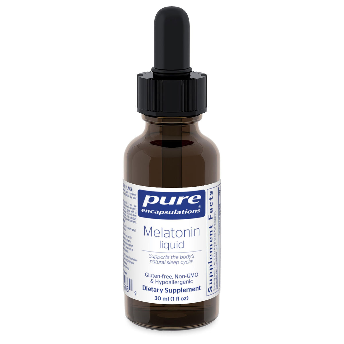 Pure Encapsulations Melatonin Liquid bottle with dropper for easy dosing at bedtime.