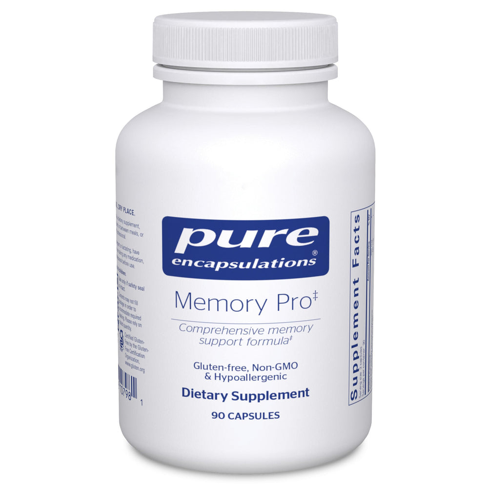 Pure Encapsulations Memory Pro bottle front with capsules for daily focus.