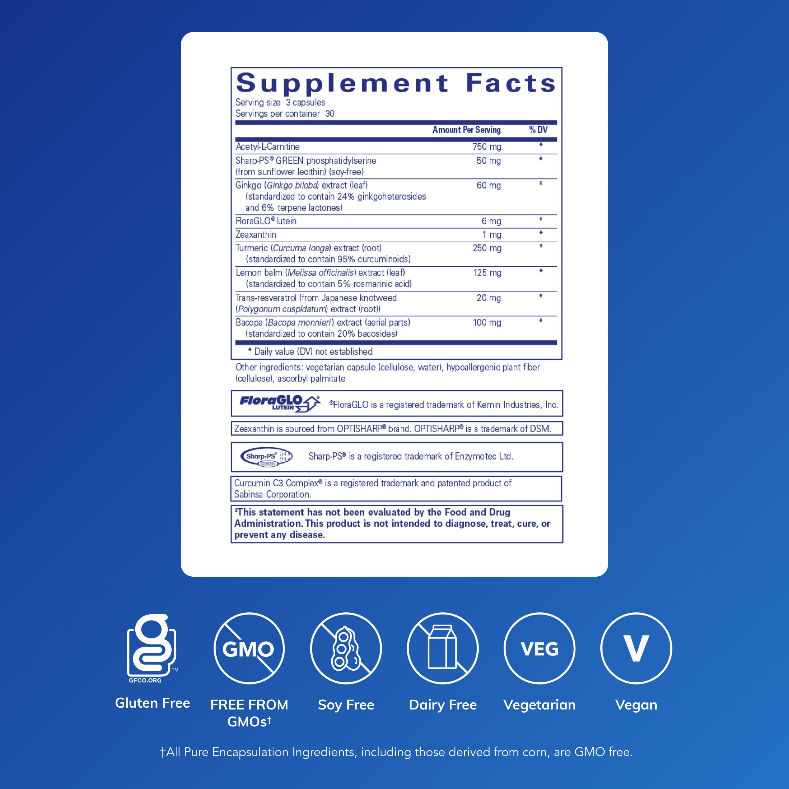Memory Pro bottle label showing lutein/zeaxanthin and soy-free design.