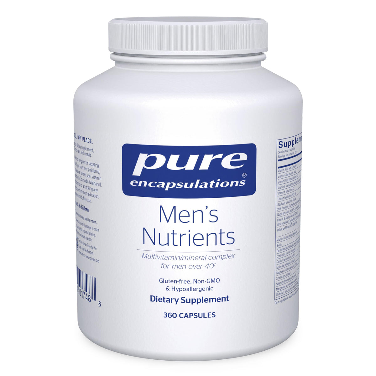 Pure Encapsulations Men's Nutrients bottle front showing product branding for daily energy support