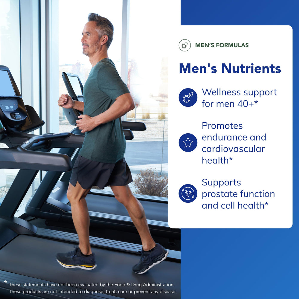 Pouring capsules from Pure Encapsulations Men's Nutrients bottle during morning routine.