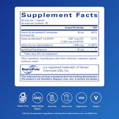 Pure Encapsulations MethylAssist 90's bottle back emphasizes non-GMO and gluten-free qualities