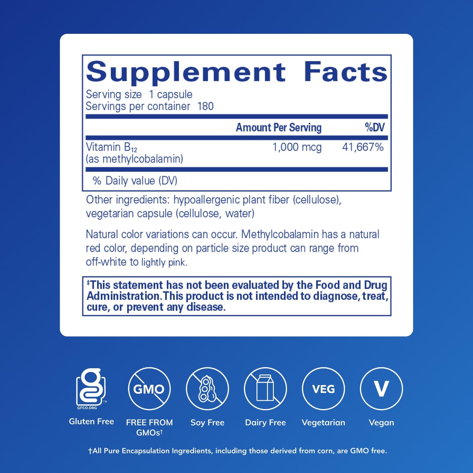 Pure Encapsulations methylcobalamin capsules close-up, designed to support nervous system health.