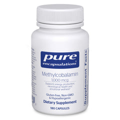 Pure Encapsulations methylcobalamin 1000mcg bottle front, supporting energy metabolism for daily activity.
