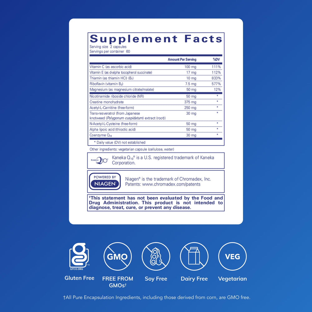 Pure Encapsulations Mitochondria-ATP capsules in bottle illustrate convenient daily energy support.