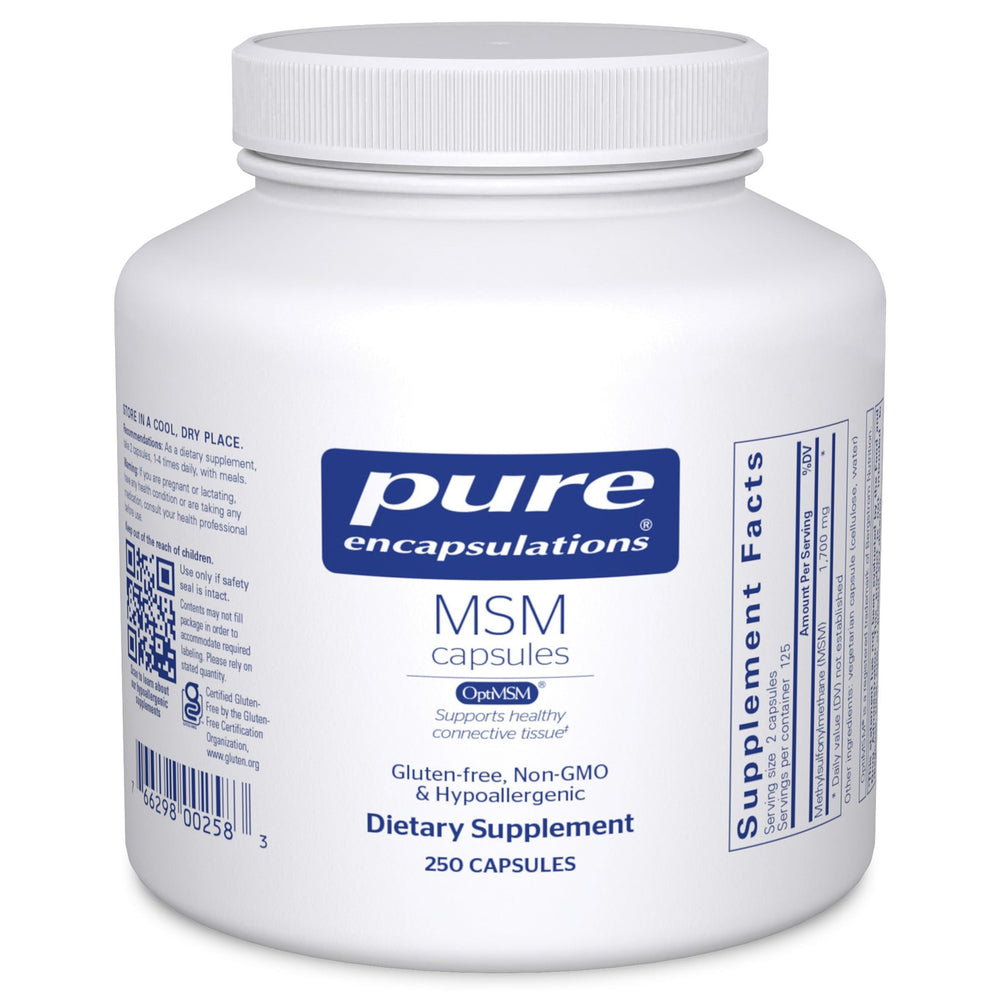 Pure Encapsulations MSM capsules bottle front showing joint support benefits.