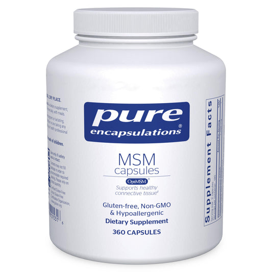 Pure Encapsulations MSM bottle showing the product for joint support and tissue health.
