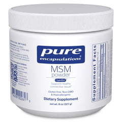 Pure Encapsulations MSM powder bottle, clear label—supports joint comfort and connective tissue health.