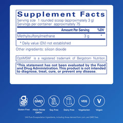 Pure Encapsulations MSM powder packaging highlights premium hypoallergenic formula for immune support.
