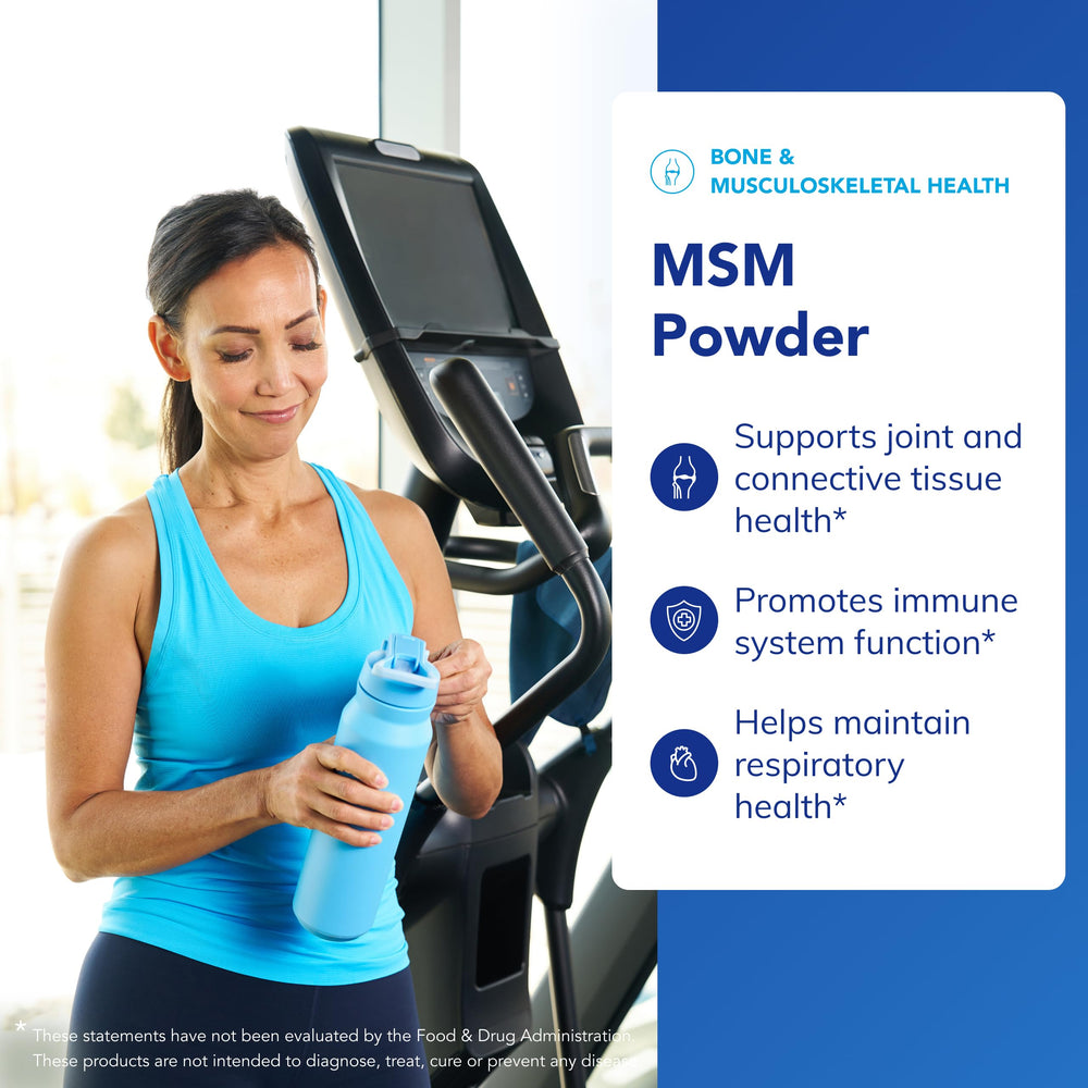 Pure Encapsulations MSM powder with scoop demonstrates easy daily dosage for joints.