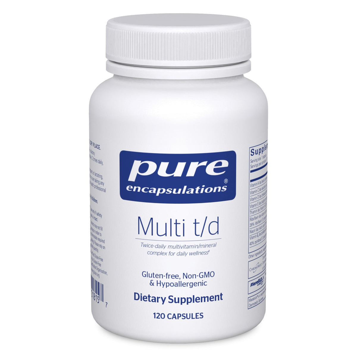 Pure Encapsulations Multi T/D bottle pour for easy daily dosing.