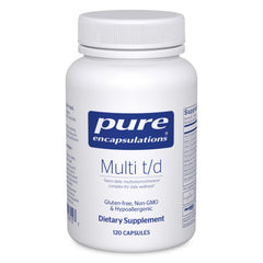 Pure Encapsulations Multi T/D bottle pour for easy daily dosing.